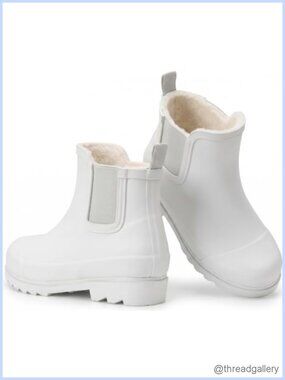 Waterproof Faux Leather Chelsea Rain Boots Fur Lined Ankle Winter Boots